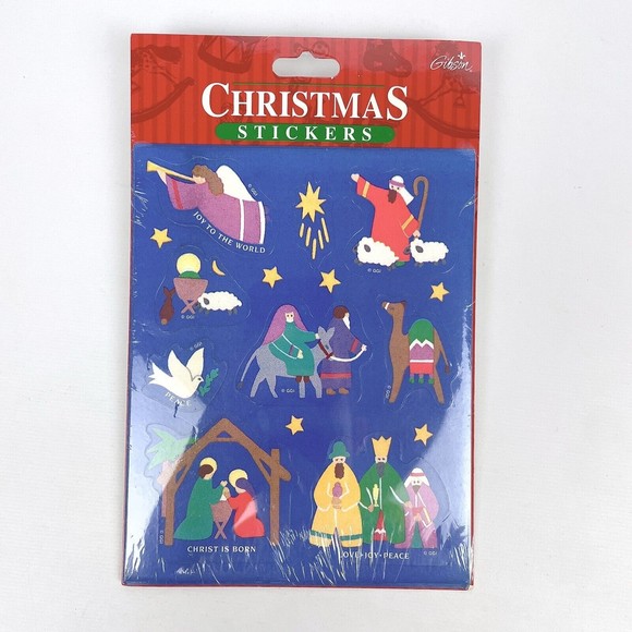 VTG 90s Gibson Christmas Sticker Packs Set of 3 NEW SEALED - Nativity & Angels - Picture 2 of 14